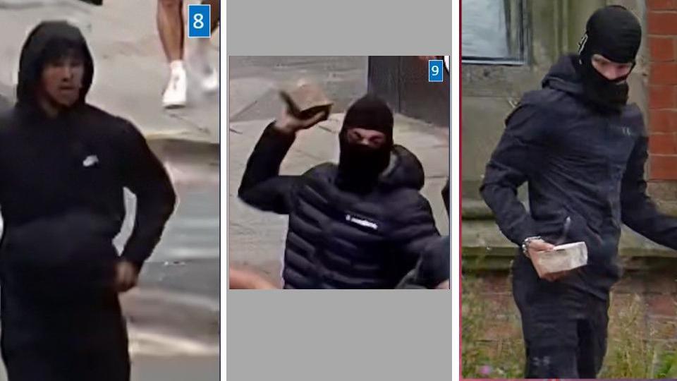 CCTV images of three men, two wearing face coverings