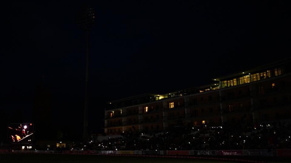 The Somerset Cooper Associates County Ground in darkness following a floodlight outage during Somerset's game against Glamorgan
