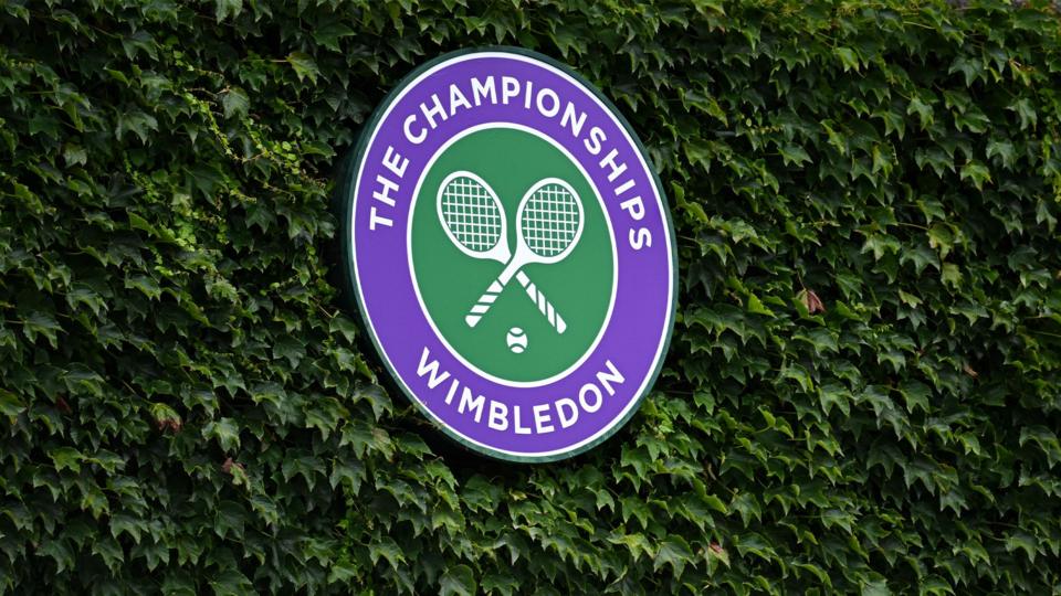 The Wimbledon logo is seen on Centre Court