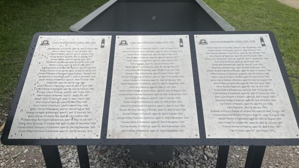A memorial with over 70 names of deceased miners