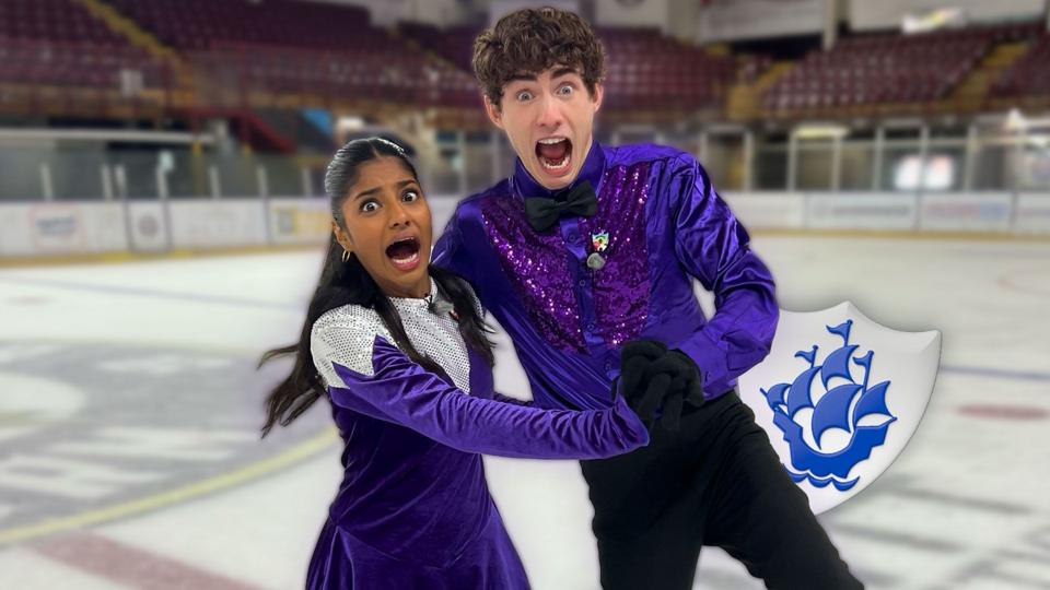 Joel and Shini attempt to learn ice skating.