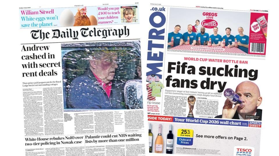 Newspaper headlines: 'Andrew cashed in' and 'Fifa sucking fans dry'