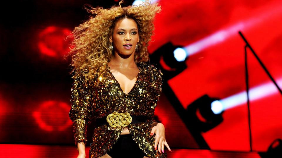 Beyoncé performs on the Pyramid Stage at Glastonbury Festival, 2011.
