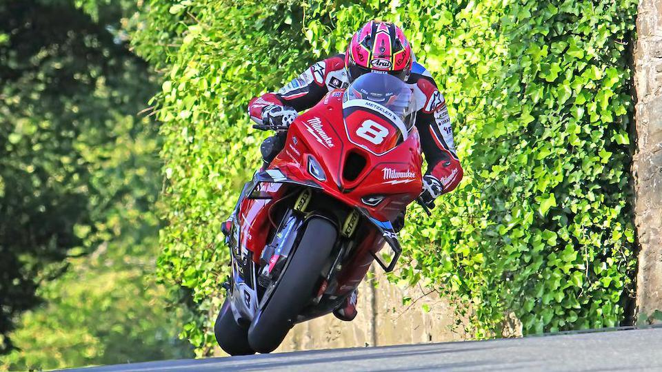 Davey Todd on his way to a maiden TT success on his Milwaukee BMW in 2024