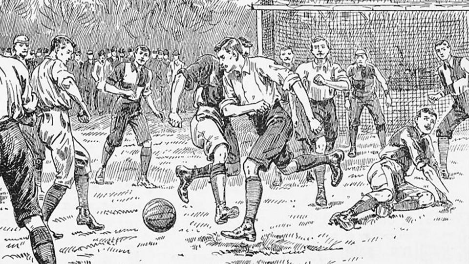 Drawing of people playing football