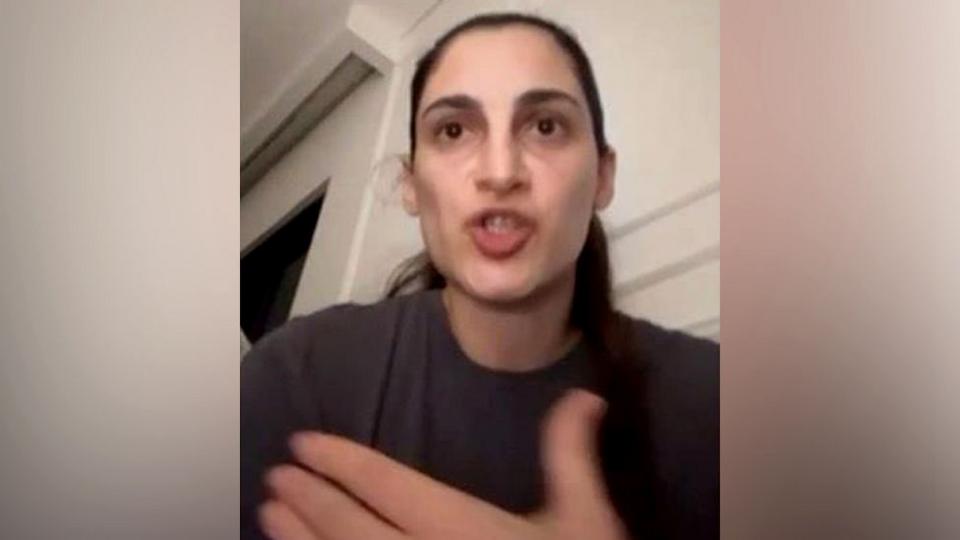 Zeynab Javadli speaking on a video call.