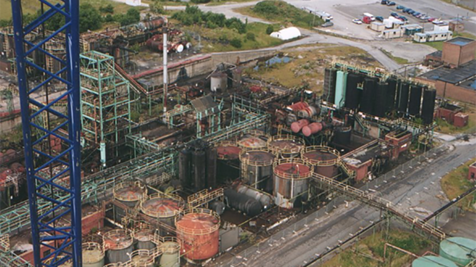 An aerial picture of an abandoned industrial site in Derbyshire.