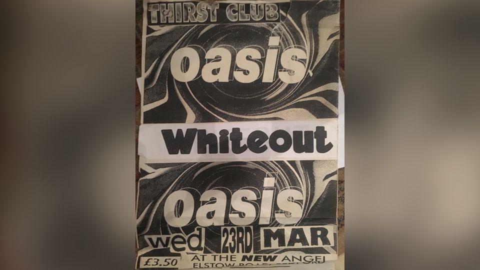 A poster advertising Oasis and Whiteout performing in Bedford in 1994