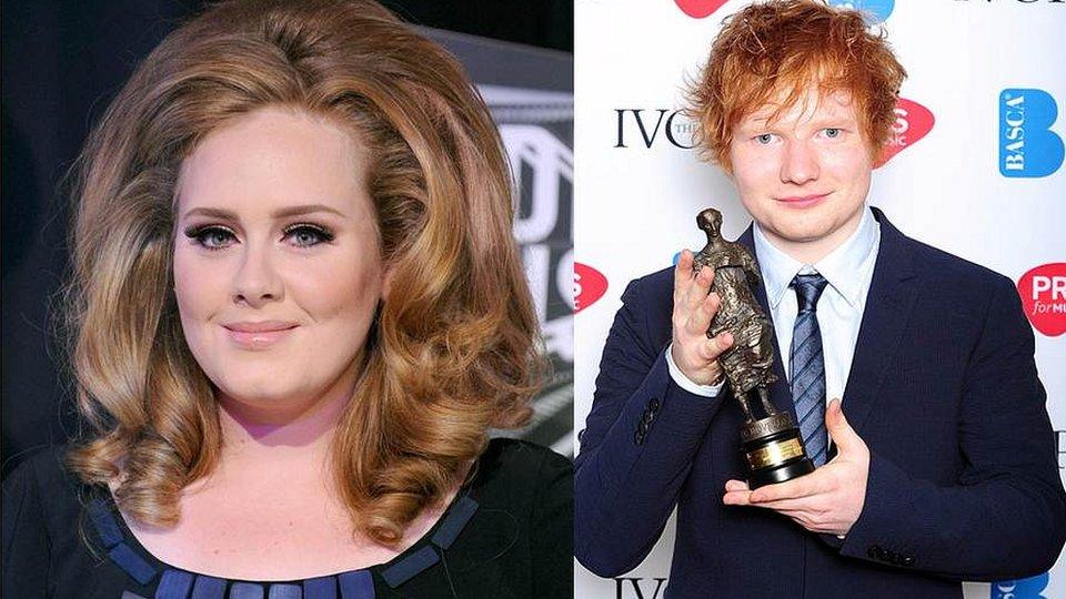 Adele(L) and Ed Sheeran(R)