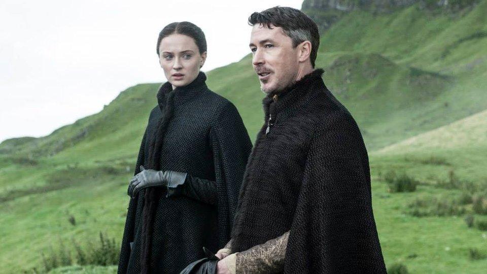 Sophie Turner as Sansa Stark and Aidan Gillen as Littlefinger