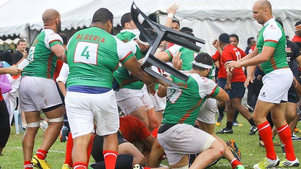 Algeria and Malaysia players at the 2015 Crescent Cup final