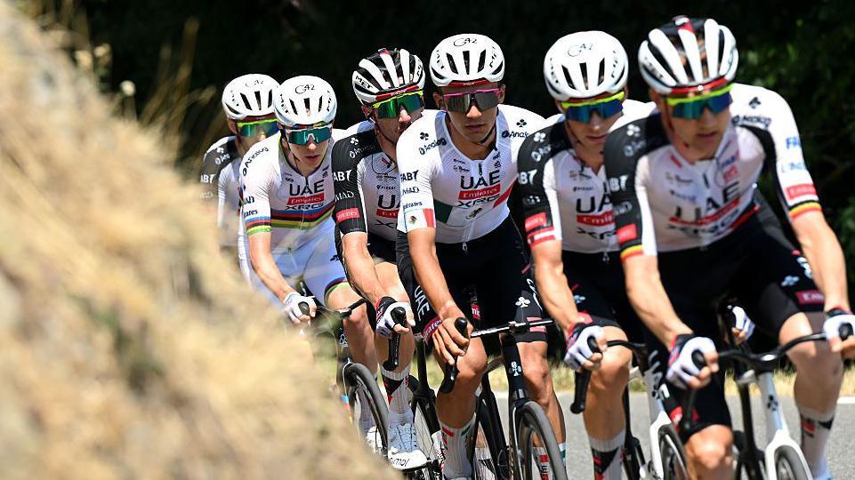 The USE Team Emirates squad on stage 6 of the Tour de France