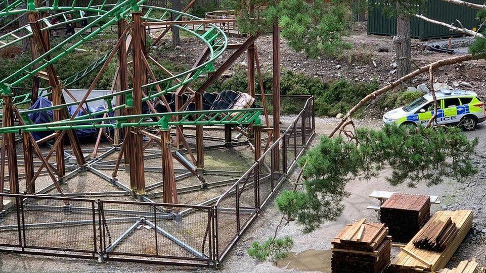 A police car near the rollercoaster at Landmark Forest Adventure Park 