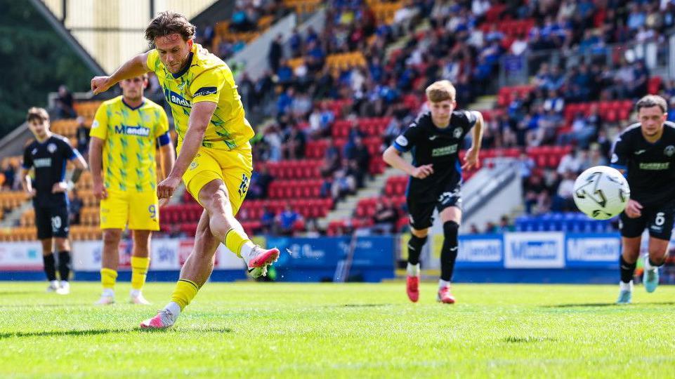 Jamie Gullan scores a penalty for St Johnstone against Greenock Morton