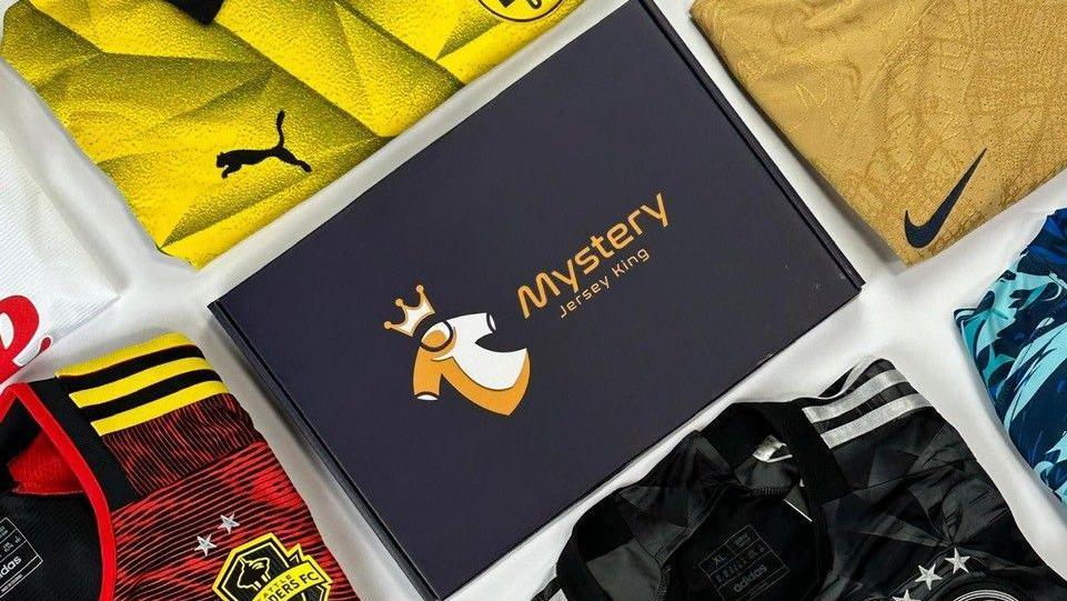 A Mystery Jersey King box with a range of the shirts available.