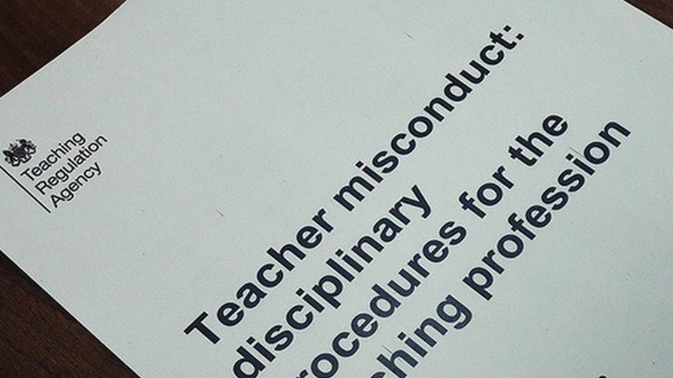 A white piece of paper with the writing 'Teaching misconduct: disciplinary procedures for the teaching profession' written on it