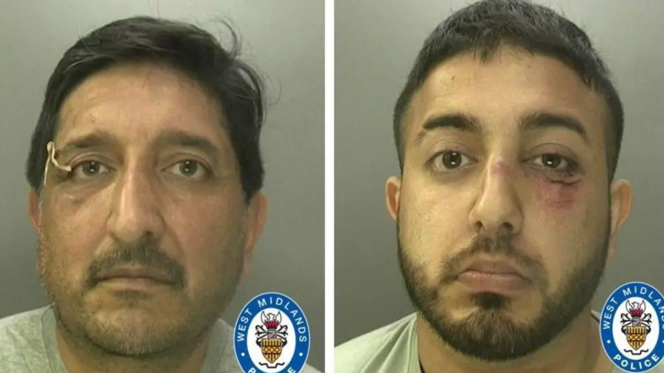 Aslam has a cut to his right eye in his police mugshot. He has dark hair and a moustache. Nazir also has an injured eye in his image and has a beard and short dark hair.