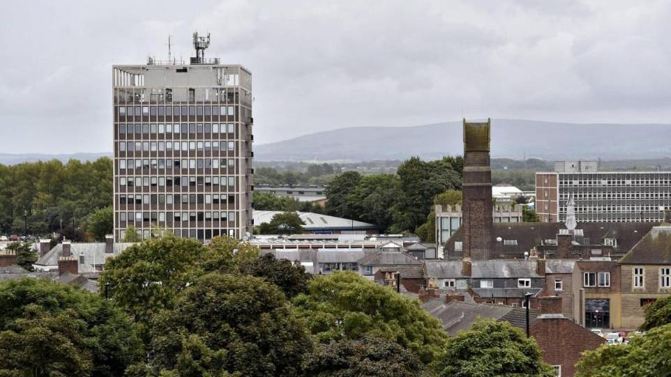 An aerial image of Carlisle showing the civic centre, where the council meets, in the foreground.