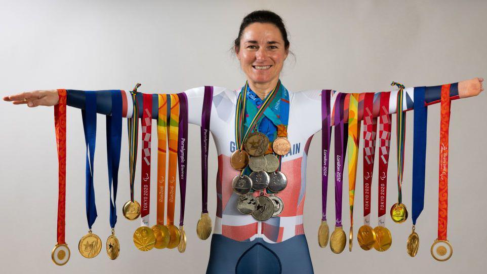 Dame Sarah Storey with all her Paralympic medals 