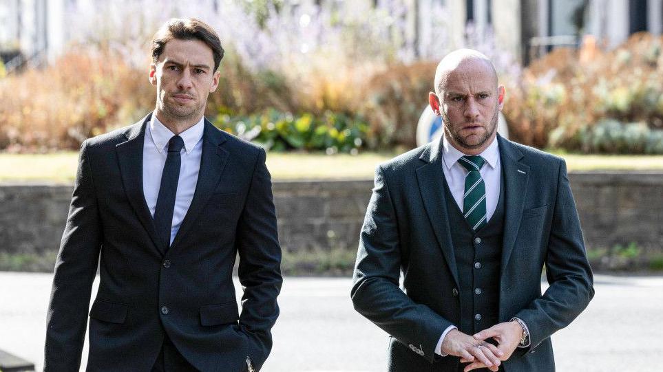 Hibs captain Joe Newell and head coach David Gray