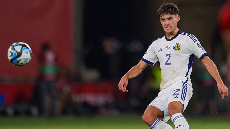 The last of Aaron Hickey's 14 caps came against Spain in October 2023
