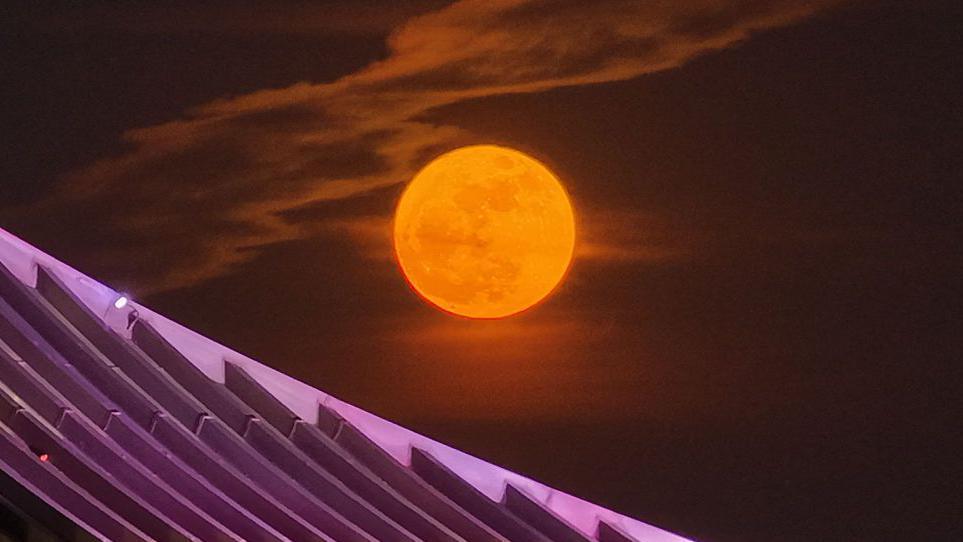 The full moon, also known as the Blue Moon, is seen in the night sky on May 31, 2026 in Yangzhou, Jiangsu Province of China. 