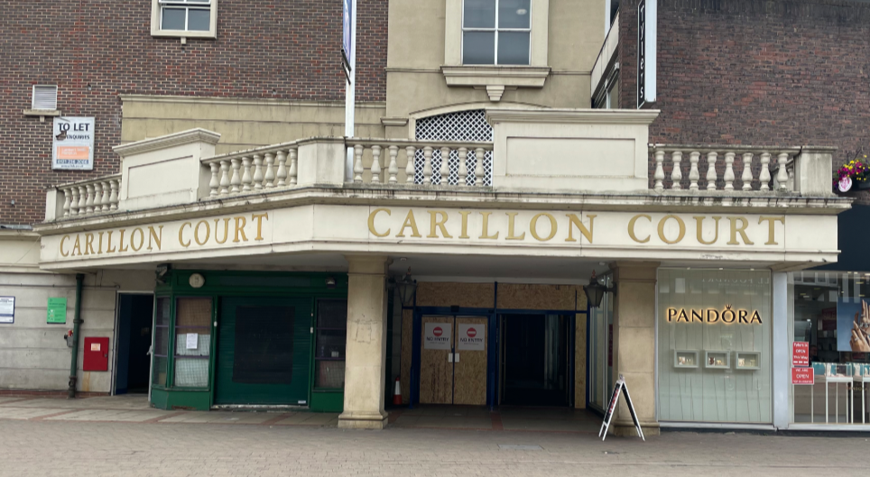 Front of Carillon Court shopping centre in Loughborough