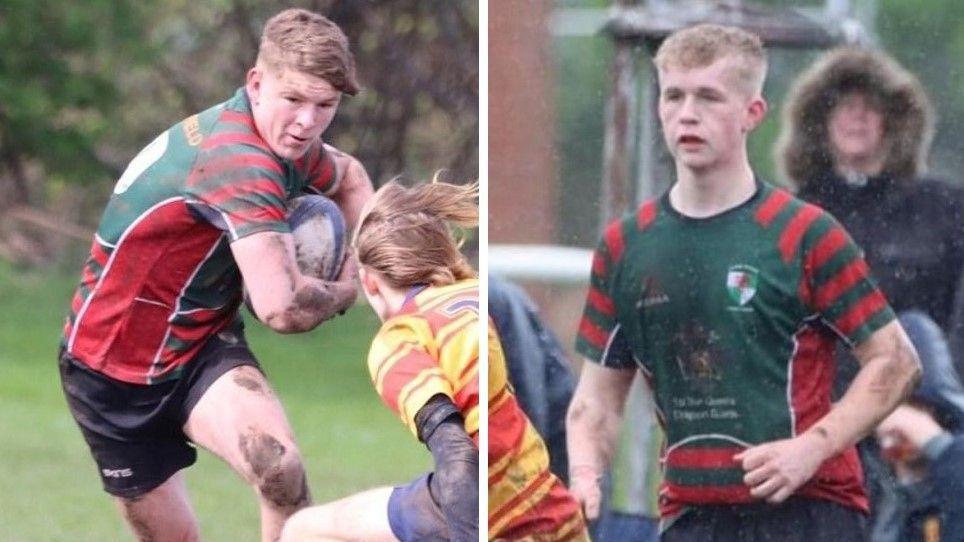 Dafydd Hûw Craven-Jones (holding the ball) and Morgan Jones