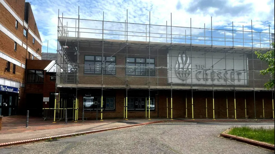 Scaffolding around The Cresset building