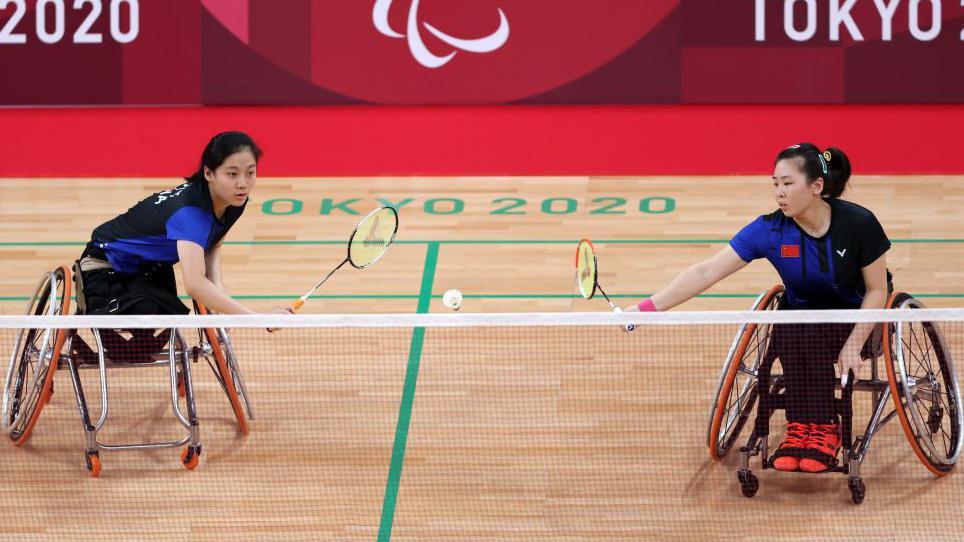 China's Liu Yutong and Yin Menglu in action at the Paris Paralympics