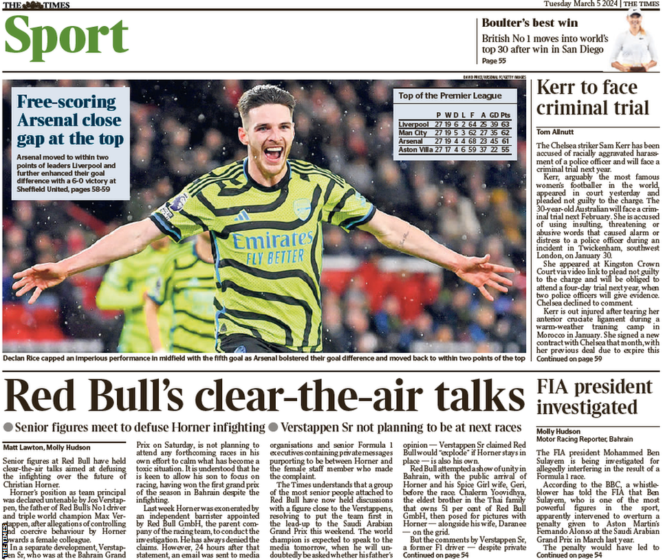 Back page of the Times on 5 March 2024