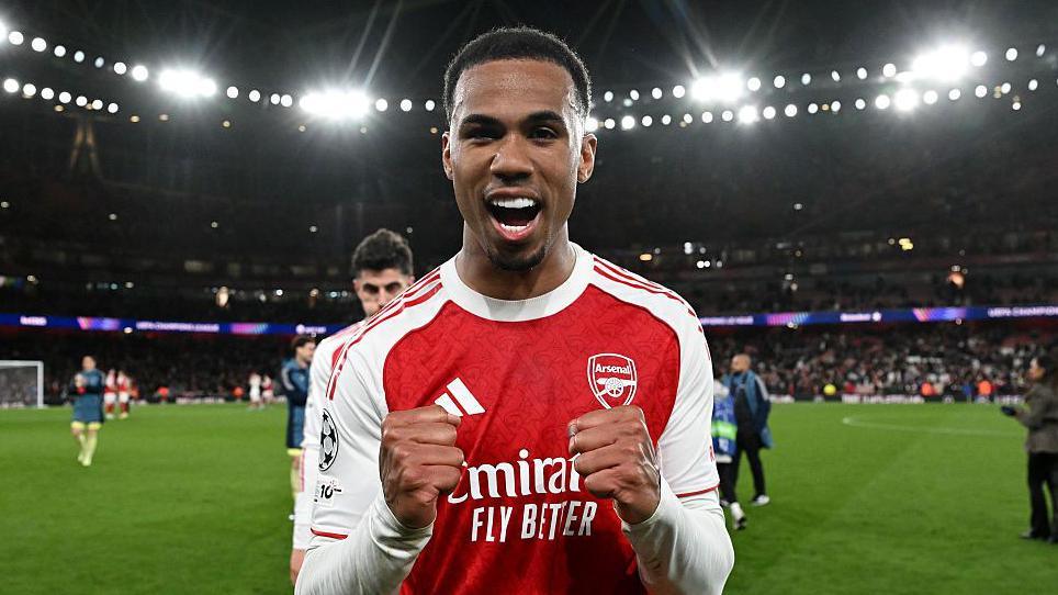 Gabriel celebrating for Arsenal