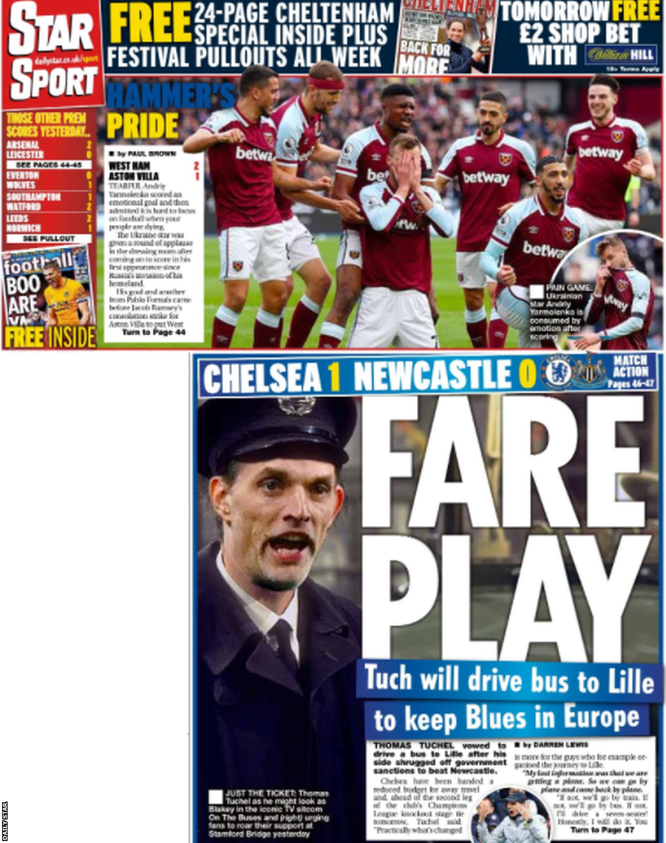 Main sport page of the Daily Star on 14 March 2022