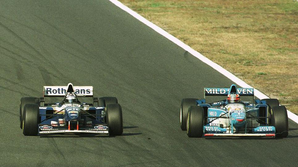 Title rivals Benetton's Michael Schumacher and Williams' Damon Hill.