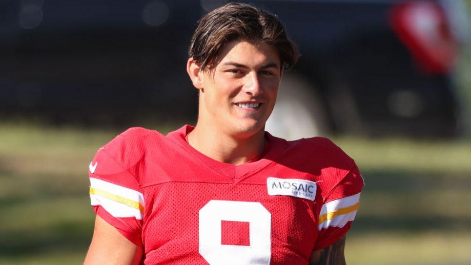 Louis Rees-Zammit during a training session with the Kansas City Chiefs