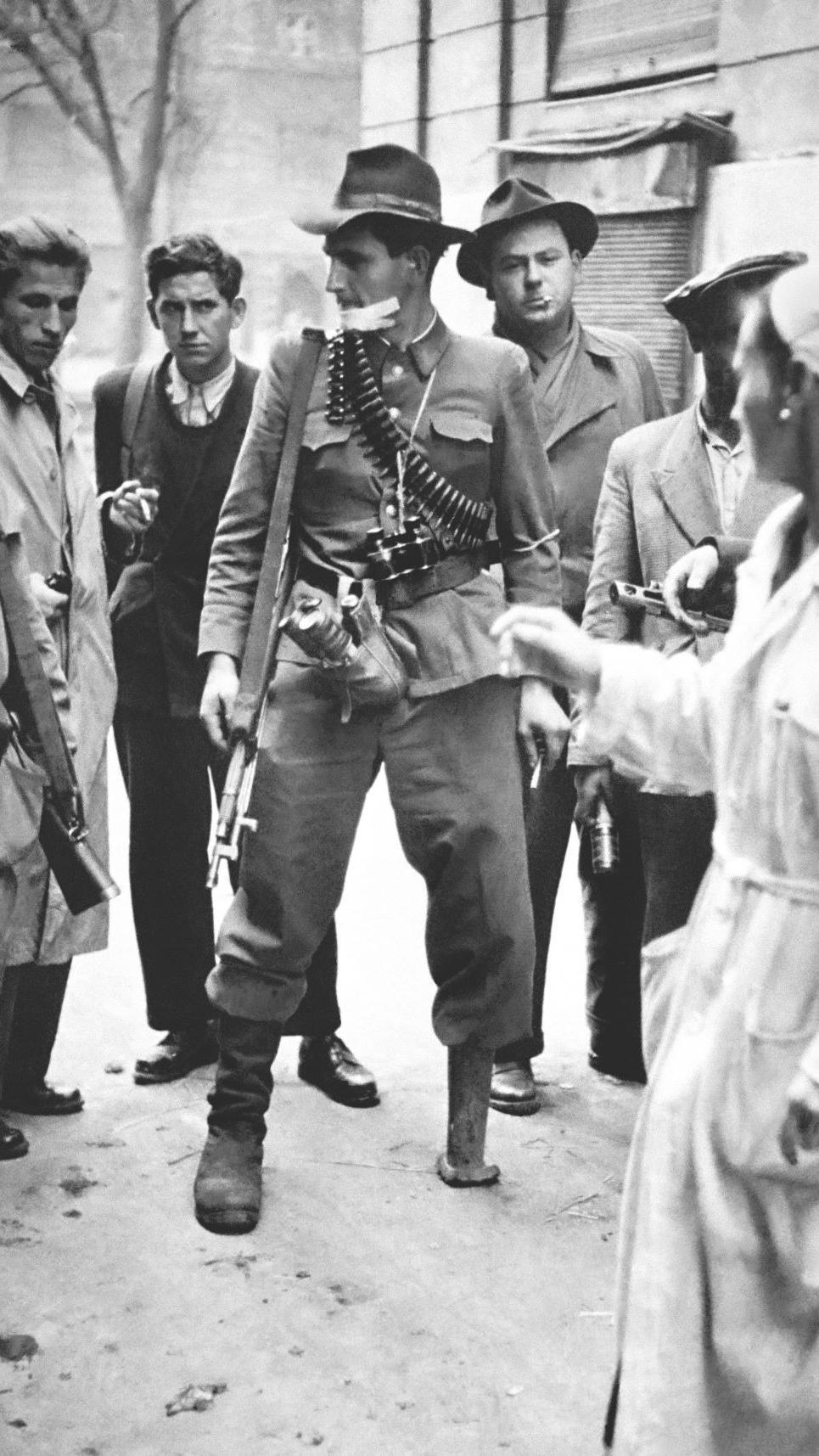 A freedom fighter with a wooden leg in Budapest during the Hungarian Revolution 