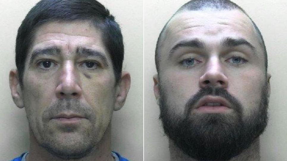 Two mugshots of men alongside each other.  Jake Marchant is on the left and Michael Kelly is on the right