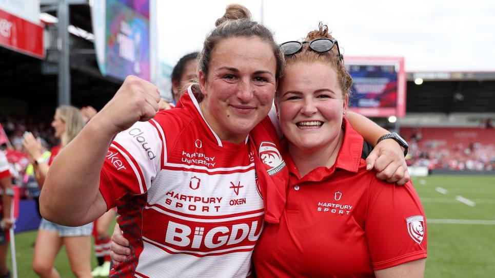 Siwan Lillicrap and Cara Hope celebrate Gloucester-Hartpury's title