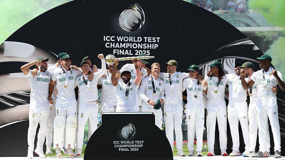South Africa celebrate with the World Test Championship trophy