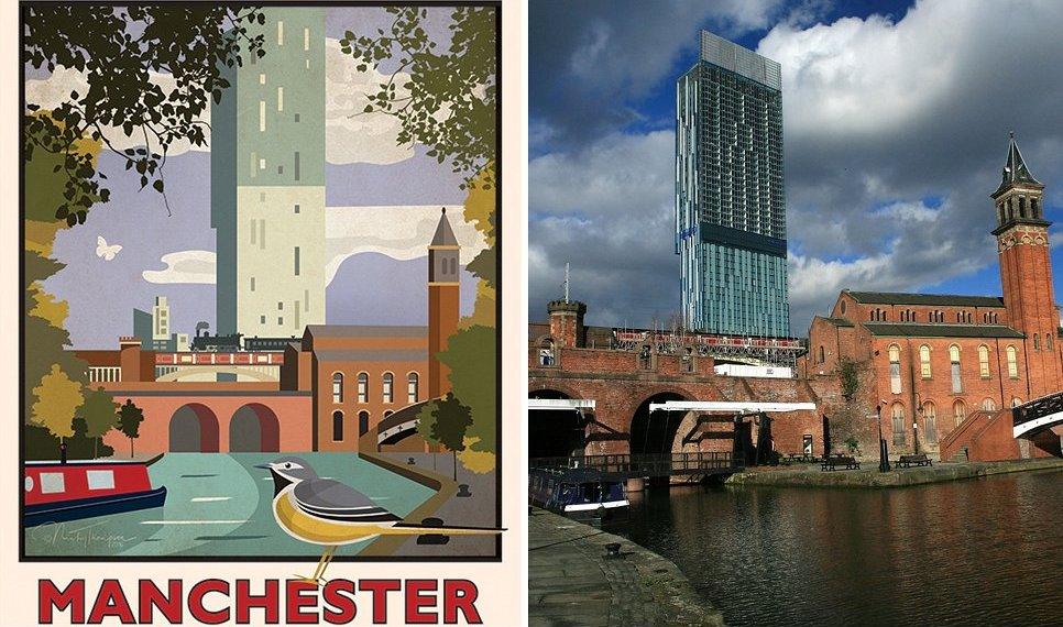 Beetham Tower in the poster and in a photo