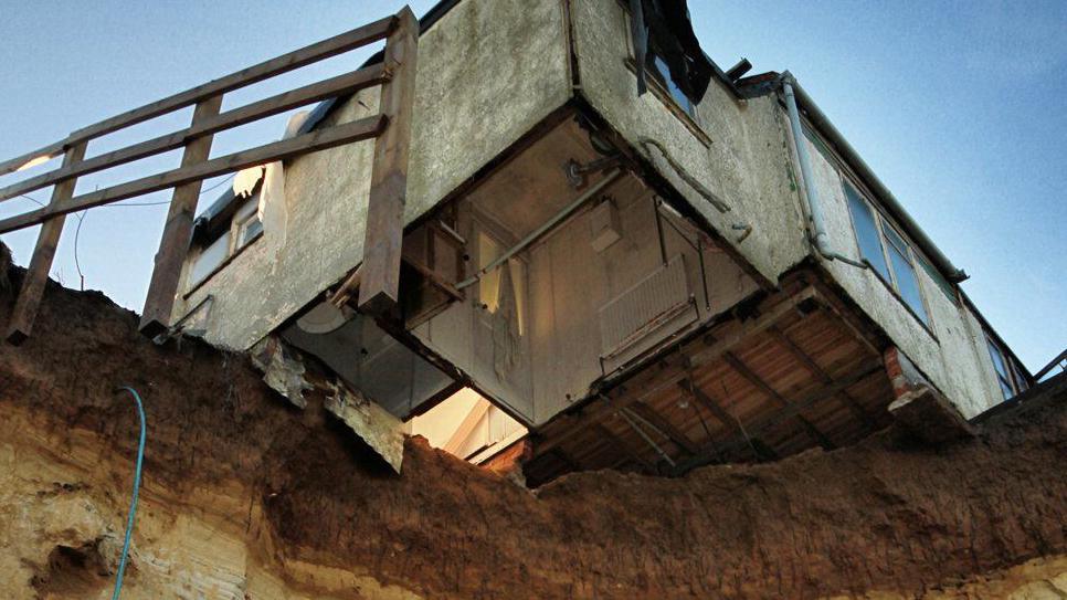 Bryony Nierop-Reading's bungalow fell in the sea during a 2013 storm