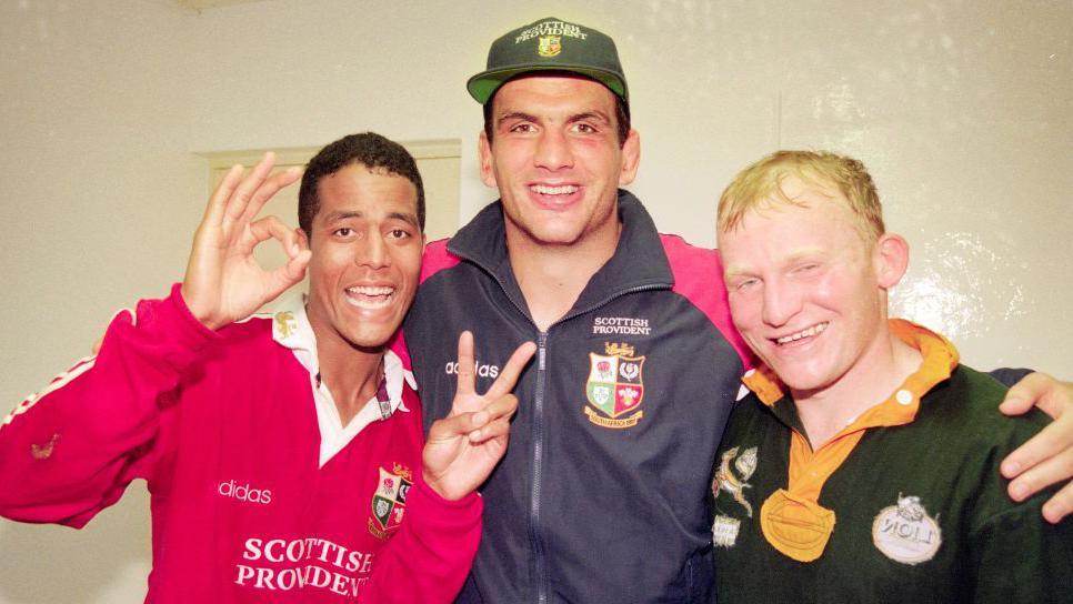Martin Johnson with Jeremy Guscott and Neil Jenkins