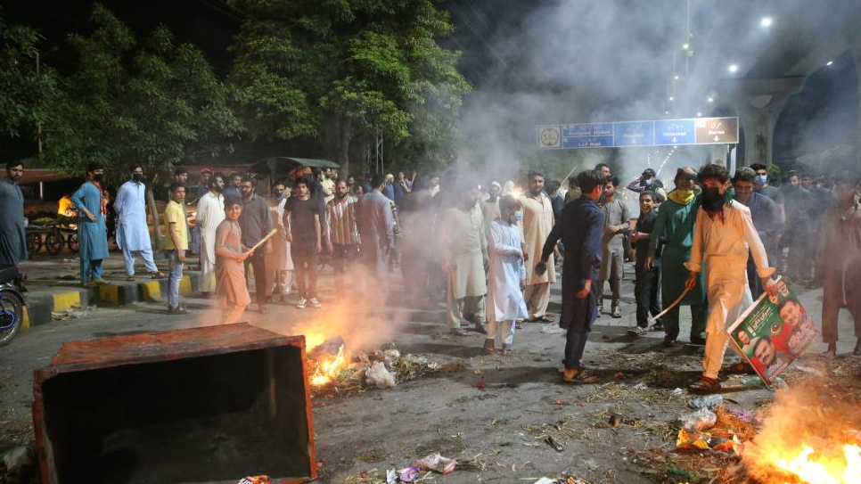 Imran Khan supporters protesting against his shock arrest