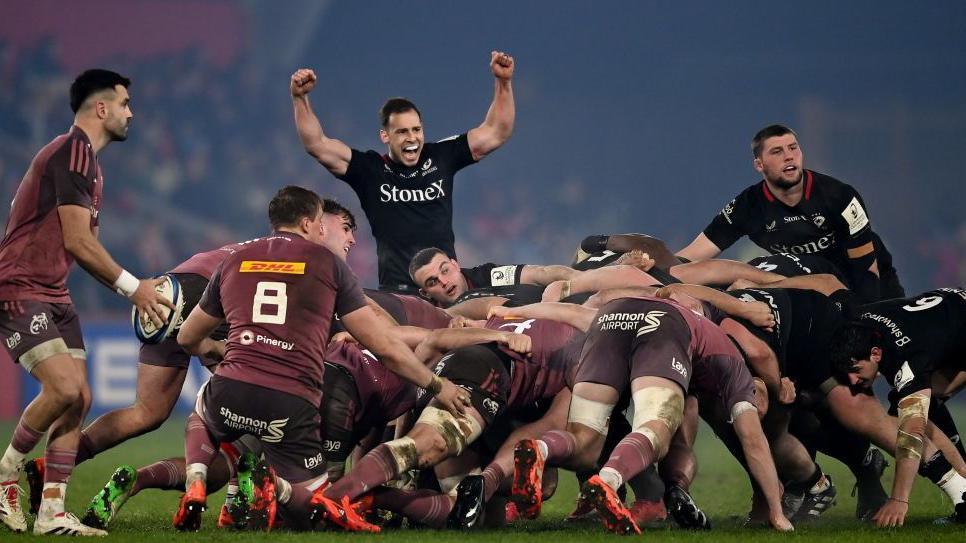 Ivan van Zyl celebrates a scrum penalty