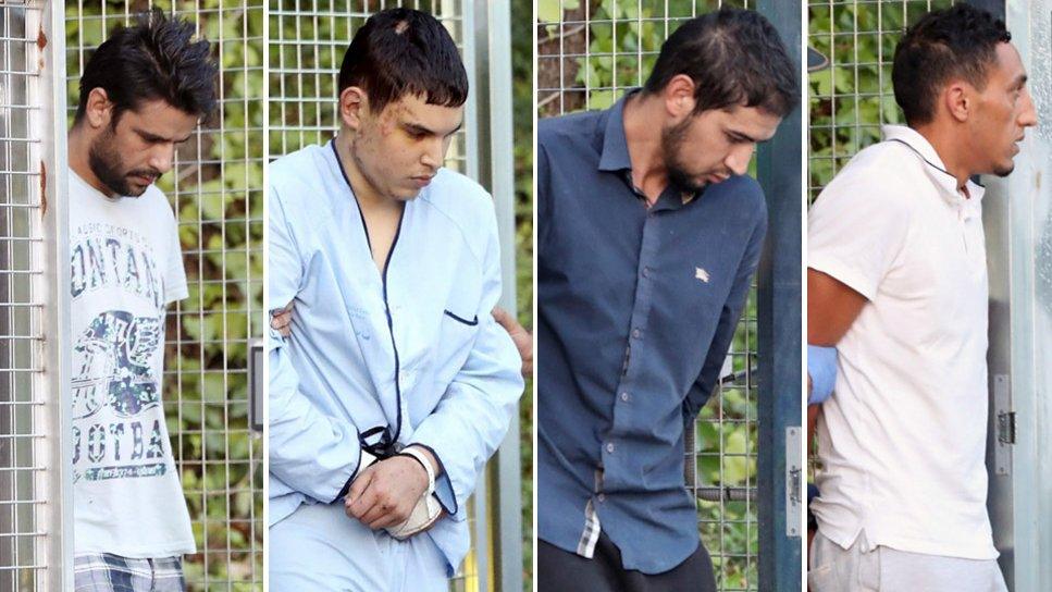 Barcelona attack suspects (left to right) Mohammed Aalla, Mohamed Houli Chemlal, Sahal al-Karib and Driss Oukabir arrive in court in Madrid on Tuesday 22 August 2017