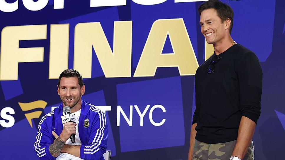 Argentina footballer Lionel Messi and former NFL star Tom Brady
