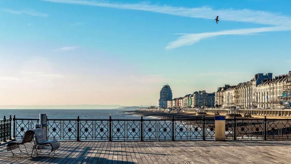 A view of Hastings from the coastline