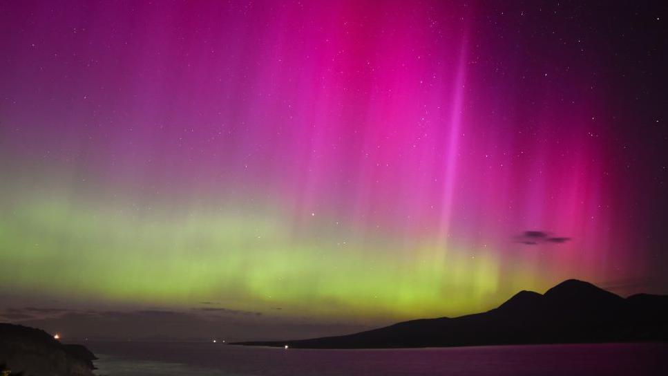 Aurora borealis pictured from Port Askaig on Islay