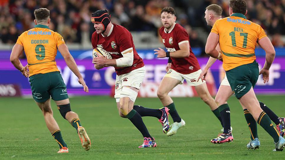 James Ryan carrying the ball against Australia