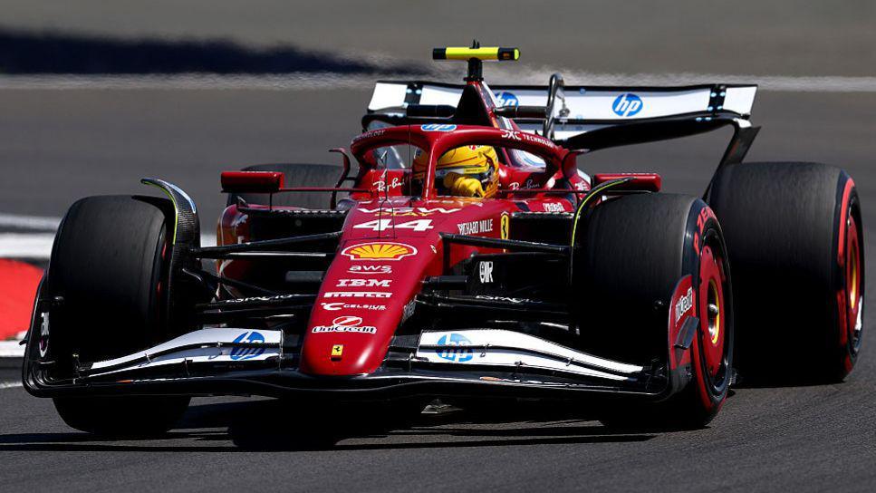 Lewis Hamilton drives the Ferrari during British Grand Prix first practice